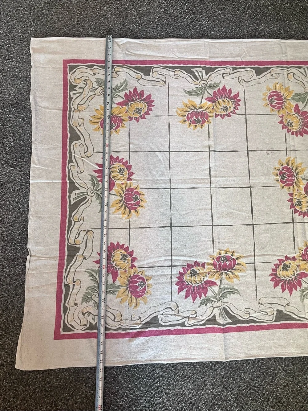 Set of 2 1950s tablecloths Pennsylvania PA Dutch Folk Art 56” Round & floral sq